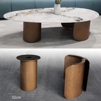 Nouveau Design 2 Niveau Pierre Salon Meubles Fer Jambe Fil Côté Table Basse Moderne Bronze Table Basse Ronde En Bois