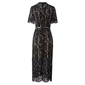 Abito <span class=keywords><strong>Lungo</strong></span> da Donna Primavera Estate 2026 <span class=keywords><strong>con</strong></span> Design Vintage, <span class=keywords><strong>Pizzo</strong></span> Traforato, Scollo a O, Maniche Corte, Chiusura Monopetto, Tinta Unita e Cintura - Product Image 2