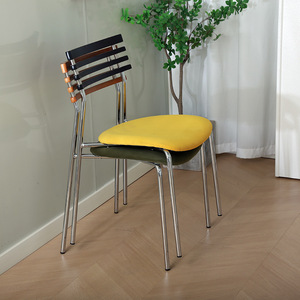 <b>Dining</b> <b>Chair</b> Green And Yellow Metal Frame With Wooden Backrest For Home Kitchen Use - Product Image 2