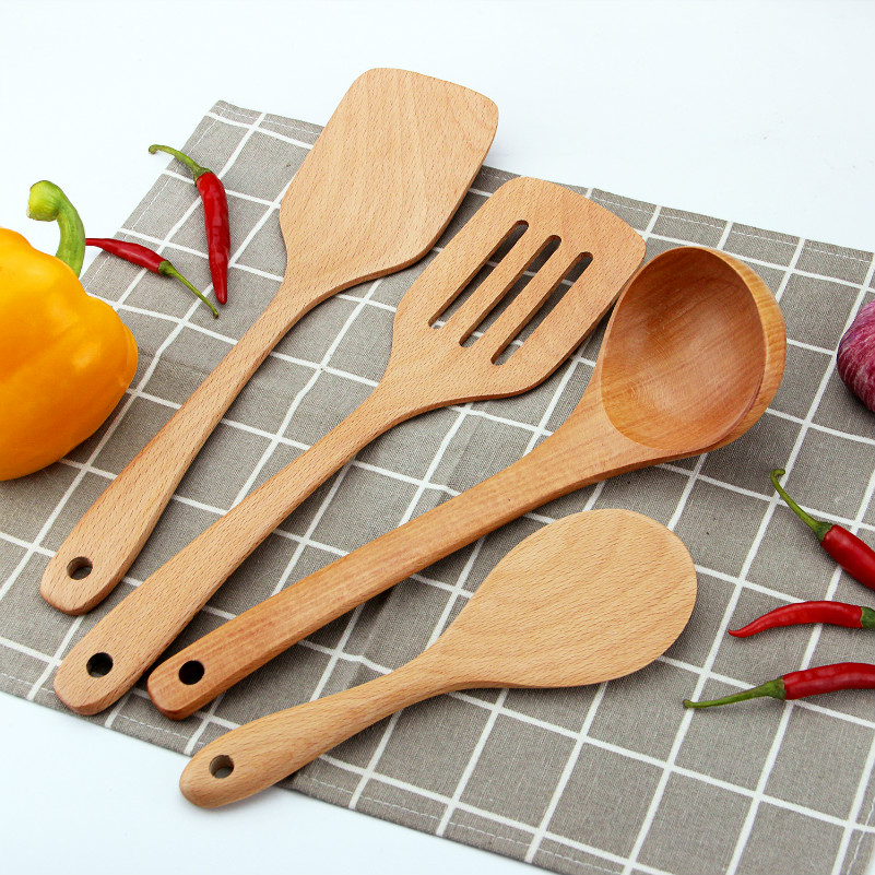 Kitchen Accessories Wooden Cooking Utensils Natural Beech 4 Piece Kitchen Utensil Set