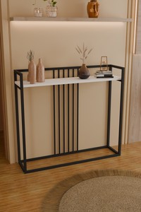 Table console moderne pour salon avec structure en fer robuste et étagères en aggloméré - Product Image 1