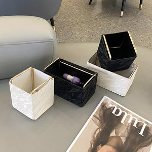 Caja de Almacenamiento de Cuero, Rectangular, Cuadrada, con Patrón de Mármol Blanco y Negro, Organizador de Cosméticos de Escritorio, Tipo Vertical, Decorativa - Product Image 1