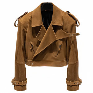 Chaqueta de carreras de motos de punto con estampado de invierno de piel de oveja auténtica roja de alta calidad personalizada para mujer personalizable - Product Image 1