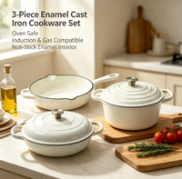 Ensemble de 3 casseroles de cuisson en émail, compatibles four, poêles et casseroles, batterie de cuisine en fonte pour cuisinière à induction et gaz