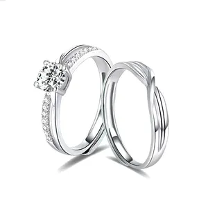 Luxury Couple Jewelry Rings 925 Sterling Silver Twisted Wedding Rings Minimalist Adjustable Silver Valentine Rings For Love Gift
