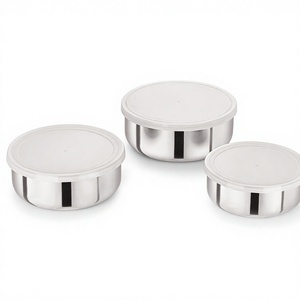 Wholesale Non Magnetic Food Grade Household Stainless Steel Food Snack Serving Storing Bowl With Plastic Lid - Product Image 1