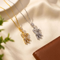 Collier en Zircon Étoile Ours Mignon Plaqué Or Luxe Léger pour Femme, Micro-serti en Cuivre, Polyvalent et de Qualité Supérieure, Meilleure Vente Transfrontalière