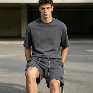 เสื้อยืดเซ็ตผู้ชายมาใหม่, ชุดสองชิ้นแขนสั้นผ้าเทอร์รี่คอตตอน 480gsm สำหรับผู้ชาย, ผ้าฝ้าย 100%, ชุดลำลองฤดูร้อน - Product Image 2