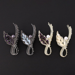 Pince à cheveux en métal avec motif feuille et perles pour femme, coiffe de mariage, alliage de zinc plaqué, style à maintien - Product Image 3