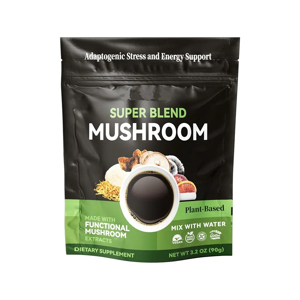 Label Putih manufaktur kopi jamur tanpa gula atas 10 kolagen jamur kopi organik dengan campuran jamur