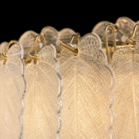 Lustre suspendu LED moderne en fer doré avec feuilles de cristal, taille moyenne, compatible AC, éclairage domestique à intensité variable