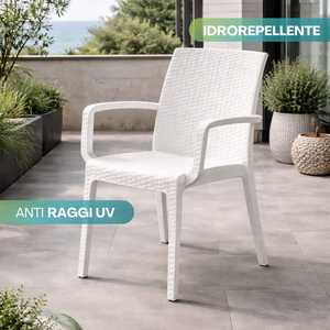 Sedie impilabili da esterno effetto rattan bianco con braccioli 59x57x86 cm - Product Image 3