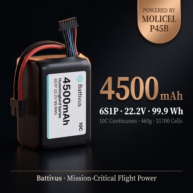 Molicel P45B 6S1P 4500mAh 22.2V 10C 45A High Discharge Li-ion Battery Pack FPV Drone RC Long Range -40℃ UAV Lithium Akku Pack