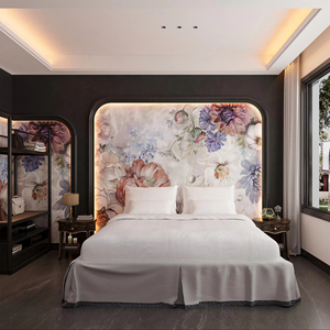 Lujosa Losa de Piedra Sinterizada con Diseño Floral de Pintura al Óleo, Arte sin Juntas, 900x2700mm, Empalme Continuo en 4 Direcciones para Fondo de Cabecera de Villa - Product Image 2