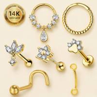 Cincin Pusar Mewah Berlapis Emas 14K HGC, Anting Hidung, Anting Labret, Anting Tragus, Anting Daith, Perhiasan Tindik Natal