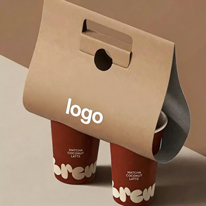 Portavasos de café para llevar personalizado de 2 tazas, plegable, de papel kraft, para vasos de <span class=keywords><strong>boba</strong></span>, para llevar café, té y bebidas calientes, de papel kraft. - Product Image 2