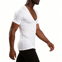 T-shirt ajusté pour homme à col en V profond, coupe slim, manches courtes, sous-vêtement de compression pour le quotidien et la superposition