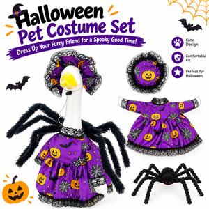 Halloween-Kostümset für Haustiere: Spinnen-Hexen-Outfit, Lila Kürbiskleid mit Hut & Spinnen-Accessoire, Halloween-Cosplay TV- & Film-Kostümrequisiten - Product Image 3