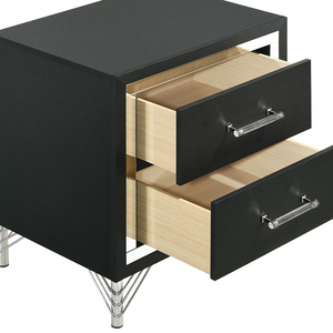 Malcolm <b>Black</b> 2 Drawer Nightstand <b>Bedside</b> <b>Table</b> Modern Storage With Chrome Handles And Metal Legs - Product Image 5