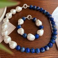 Ensemble de colliers en alliage de lapis-lazuli et perles de coquillages naturelles baroques pour femmes, design tendance et personnalisé, style luxe léger