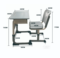 Ensemble Chaise et Bureau Scolaire en Métal à Hauteur Fixe avec Panneau Perforé, Table d'Étude Grise Durable avec Boîte à Livres, Mobilier Étudiant Moderne