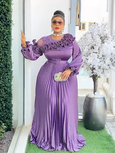 European and American fashion style <b>long</b>-sleeved dress for plus-size women with <b>pleated</b> <b>skirt</b>. - Product Image 4