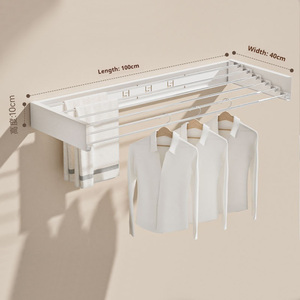 Giá phơi đồ gấp gọn gắn tường, làm bằng kim loại, có thể thu vào, dùng cho ban công, dùng trong nhà - Product Image 3