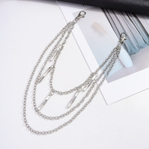 โซ่คาดเอวแฟชั่น ลายเรขาคณิต หลายชั้น โซ่โลหะ ฮิปฮอป โซ่คล้องกางเกงลำลอง โลหะผสมสังกะสี สีขาว K - Product Image 4