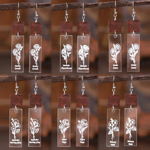Pendientes acrílicos Flor de nacimiento flor Dios geométrico Rectangular Patchwork colgante pendientes para mujer Uionen 813 - Product Image 5