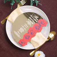 Cartes de menu de mariage en acrylique miroir doré avec motif rose rouge, cartes d'invitation pour fête d'anniversaire