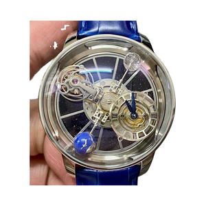 Montre mécanique entièrement automatique haut de gamme avec mouvement tourbillon à double axe et bracelet bleu - Product Image 1