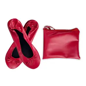 Pabrik grosir wanita hadiah pernikahan untuk tamu balerina sepatu datar setelah pesta sandal dilipat datar dengan tas