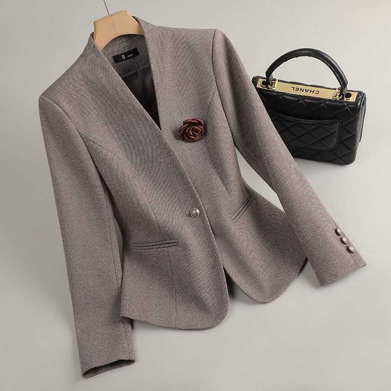 Coffee-colored suit with floral pattern