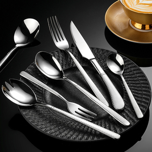 Couteau à steak, fourchette et cuillère à soupe ronde en acier inoxydable 304 à motif martelé, pour la maison, l'hôtel, la vente transfrontalière, fourchette à <span class=keywords><strong>salade</strong></span>, cuillère à légumes - Product Image 4