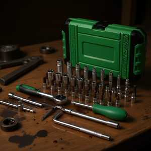 Jeu de douilles métriques 1/4 po, 54 pièces, en acier au chrome-vanadium, clés à cliquet, boîte à outils en plastique, kit d'outils de réparation mécanique - Product Image 2