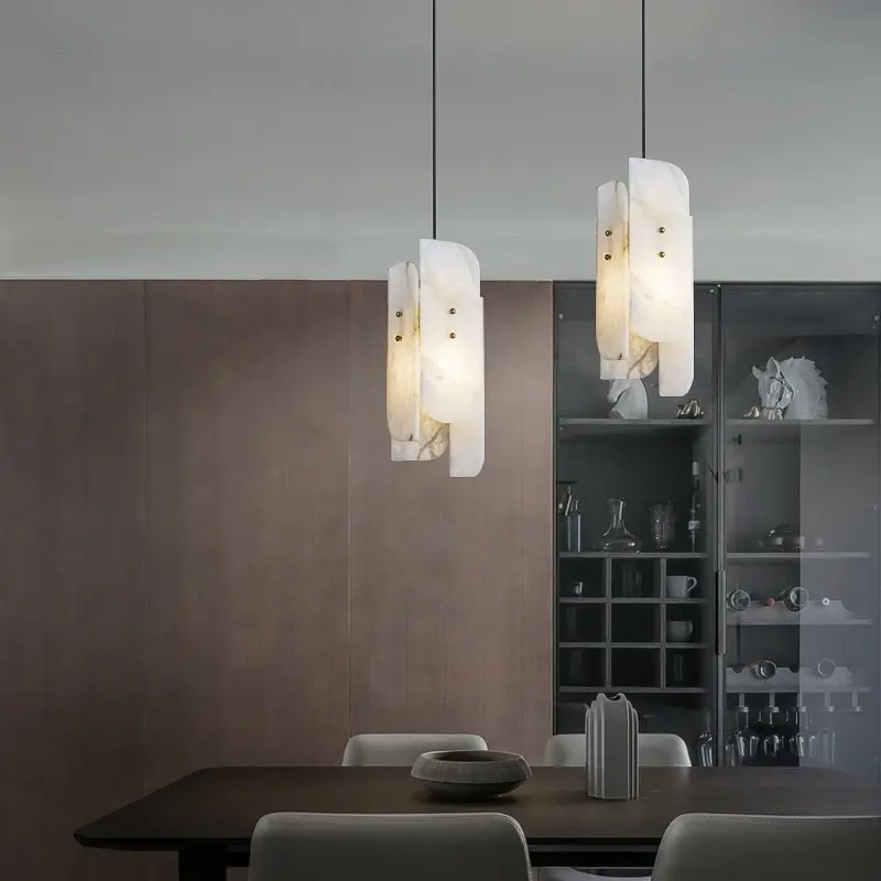 2023 terbaru alabaster lampu gantung tembaga persegi panjang Cina marmer led lampu liontin untuk ruang tamu ruang makan kamar tidur samping tempat tidur