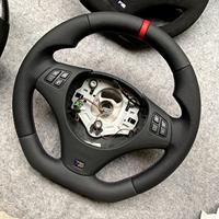Volant sport en fibre de carbone véritable JIANSHAN pour E9X (E90/E92/E93) avec garniture en cuir perforé lisse et anneau rouge, boutons 1