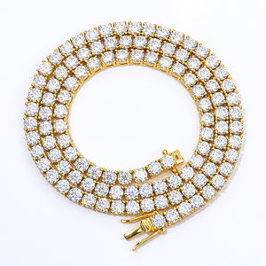 New Bling Hiphop Fine Jewelry 4mm Durable Iced Tennis Yellow Gold Plated Vvs <b>Moissanite</b> Chain Men 16-24in 925 Tennis <b>Necklace</b> - Product Image 1
