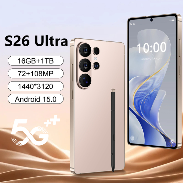 S26 Ultra 5G Phone Deca Core 16GB+1TB 8000mAh Battery 108MP Dual Rear Cameras 7.3-Inch HD OLED 90Hz Face English/French/Spanish