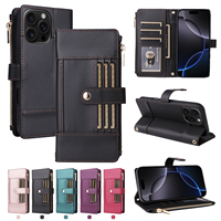 Bandoulière en cuir PU pour étui iPhone Compatible avec pour iPhone 16/15/14/13/12/11 Caractéristiques Snap & Zipper Card Slots pour téléphone &