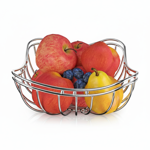 Fabricante de diseño elegante DE LA India, cuenco de cesta de frutas y verduras de alambre de metal con acabado plateado moderno para mostrador de cocina - Product Image 1