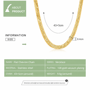 Collier chaîne chevron plat en acier inoxydable plaqué or 14 carats sous vide, réglable 43+5 cm, largeur 0,4 cm - Product Image 2