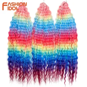 FASHION IDOL 300g 22 Inch Ariel Curl Hair Water Wave Twist Crochet Hair Synthetic Ombre Rainbow Color <b>Braiding</b> Hair Extensions - Product Image 3