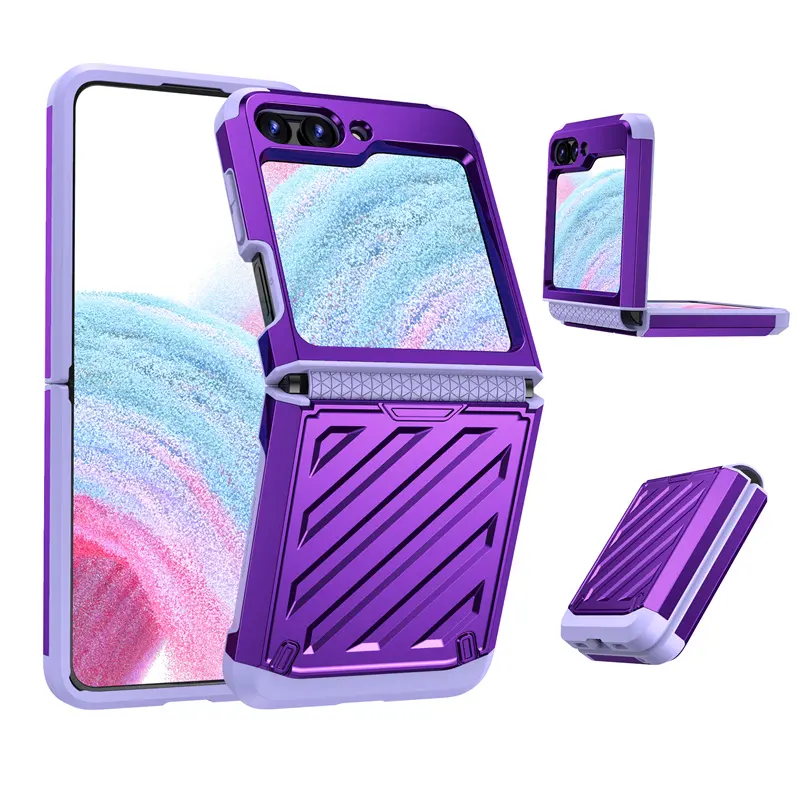 Plating Flip Pantser Telefoonhoesje 2 In 1 Luxe Plating Harde Hoes Voor Samsung Galaxy Z Flip5 Z Flip4 Zflip 3