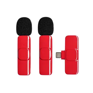 Mikrofon ponsel cerdas terbaru, mikrofon Lavaliar nirkabel K9 Mic merah tidak perlu App tidak perlu Bluetooth Plug and Play MIK mini