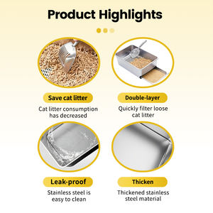 <span class=keywords><strong>Bac</strong></span> à litière pour <span class=keywords><strong>chat</strong></span> en acier inoxydable OEM/ODM, grand format, double couche avec plateau de tamisage, ouverture supérieure, côtés hauts, facile à nettoyer, antirouille - Product Image 4
