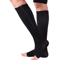 Unisexe Zip Up Chaussettes Ouvert Orteil Glissière Jambe Soutien Compression Chaussettes Genou Bas