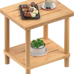 Solid <b>Wood</b> Side <b>Table</b> Double Layer Coffee <b>Table</b> Modern Minimalist Living Room Storage Shelf <b>Small</b> Apartment Furniture - Product Image 1