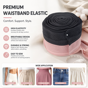 Bande élastique en nylon respirant avec logo personnalisé, bicolore, perforée, confortable, pour vêtements de sport, pantalons de yoga, sacs - Product Image 1