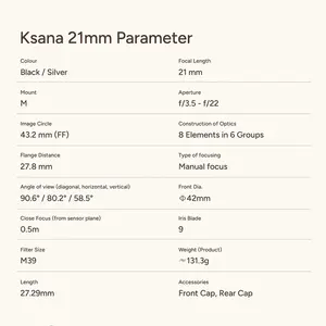 Lente de Cámara Thypoch 2026 Nuevo Ksana AF 21mm F3.5 con Telémetro para Leica M, Ultra Gran Angular, Antireflejo Superior, Renderizado Vintage - Product Image 5